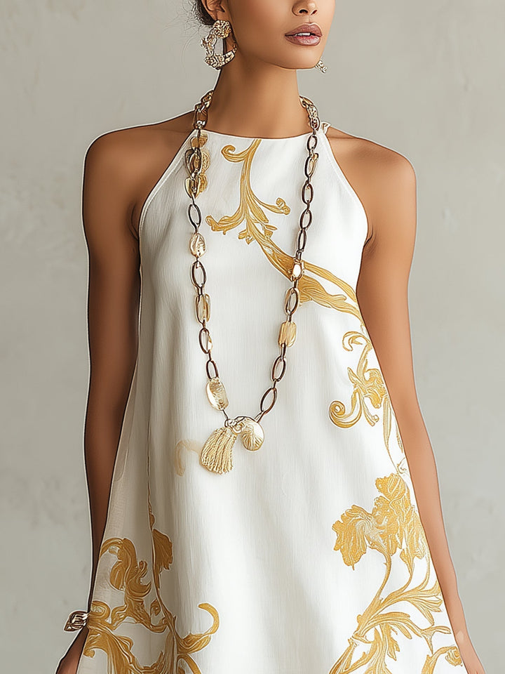 Héloïse | Weißes Spitzen-Minikleid mit goldenen Akzenten