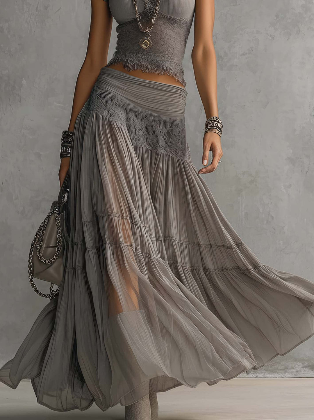 Completo Geneviève — transparenter Top mit plissierter Rock