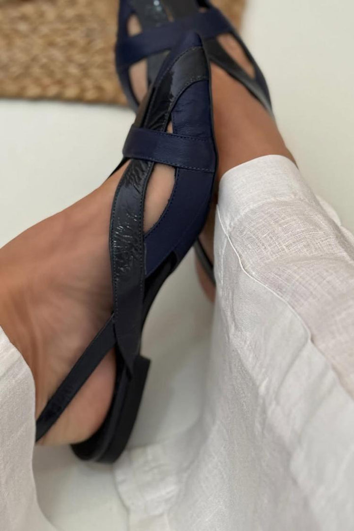 Ballerinas Slingback Cut-Out Patchwork Blau Navy mit Spitze