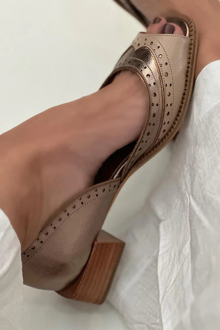 Blockabsatz Slip-On Patchwork Ballerinas in Khaki mit quadrater Spitze