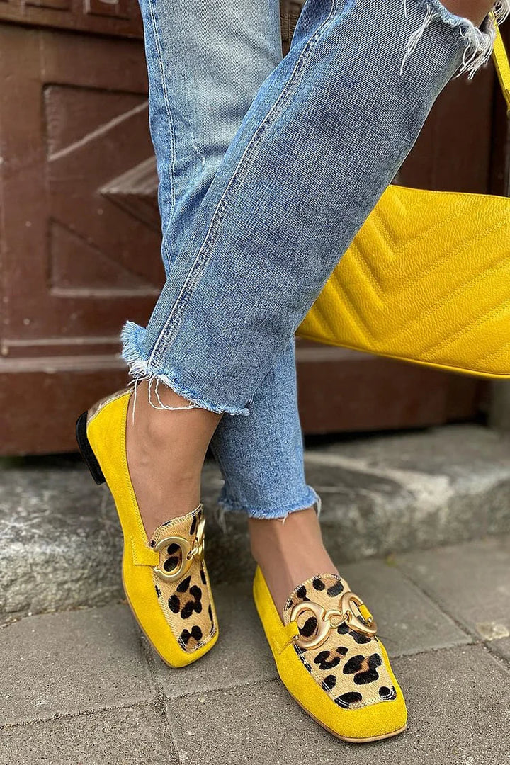 Zinnia | Gelber Loafer mit Tierdruck