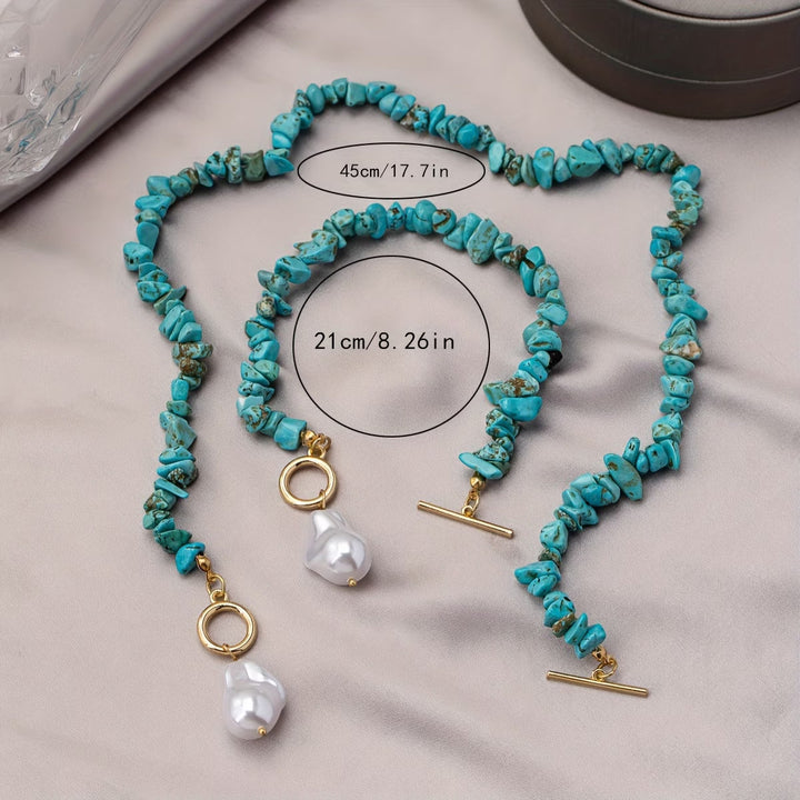 Set aus Türkis und Perlen Halskette und Armband
