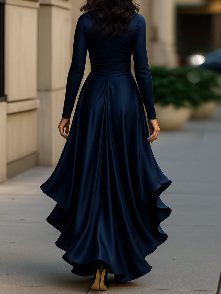 Maxikleid aus Satin mit Volants