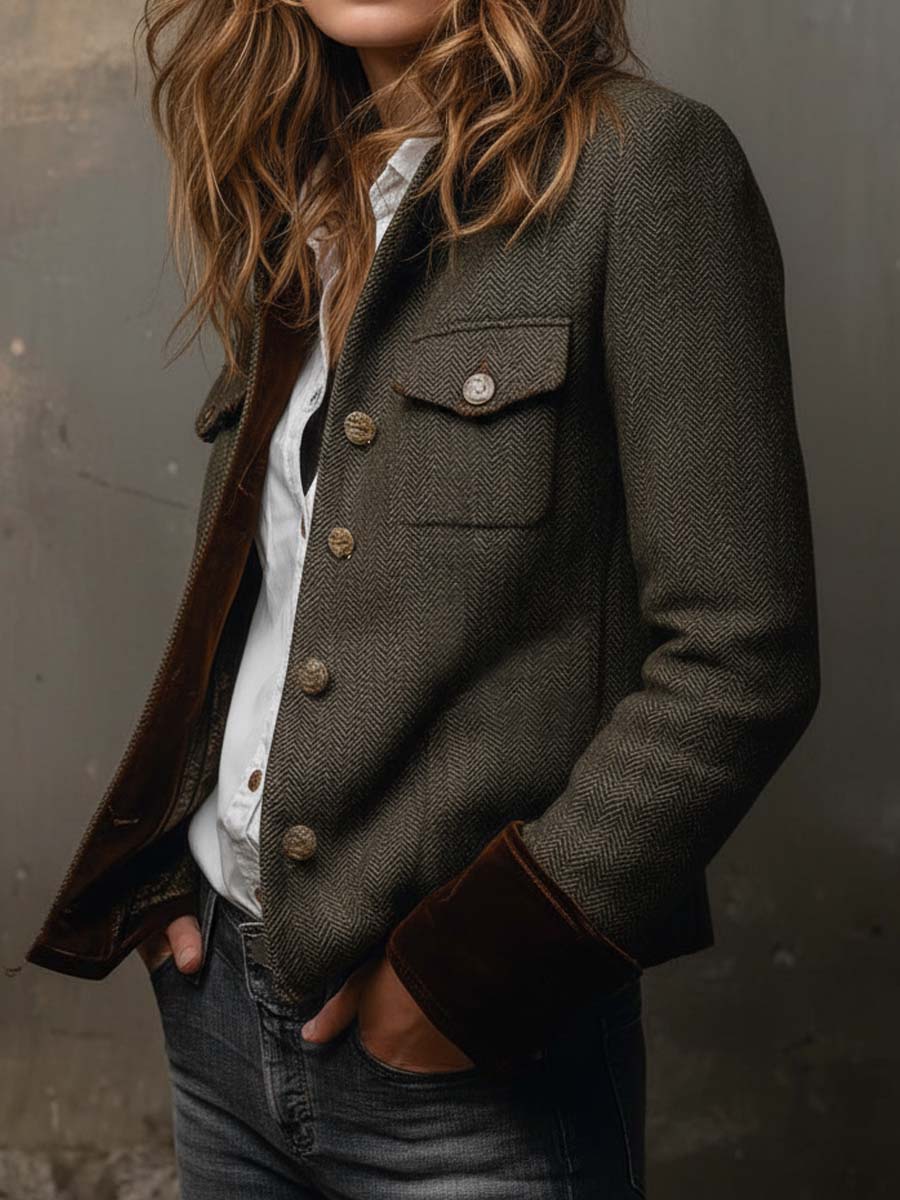 Honorine | Blazer Vintage Chevrons mit Kontrastbesatz