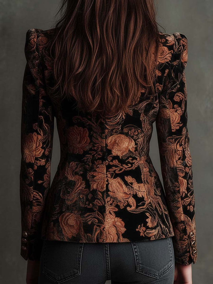 Bertille | Blazer mit floralem Druck in Schwarz und Bronze
