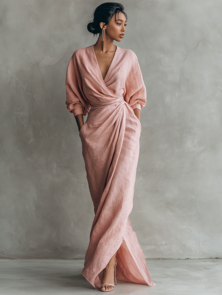 BETTY™ - ELEGANTES LEINEN V-AUSSCHNITT MAXIKLEID