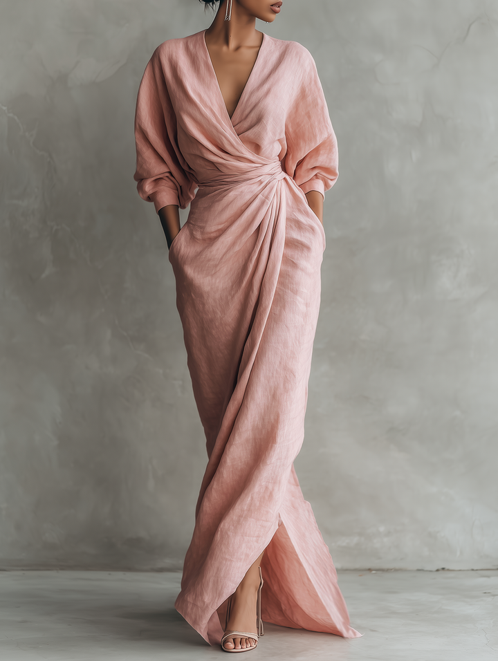 BETTY™ - ELEGANTES LEINEN V-AUSSCHNITT MAXIKLEID