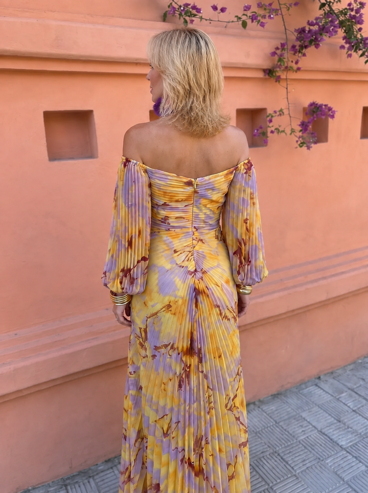 Greta – Langes Blumenkleid mit tiefem Ausschnitt