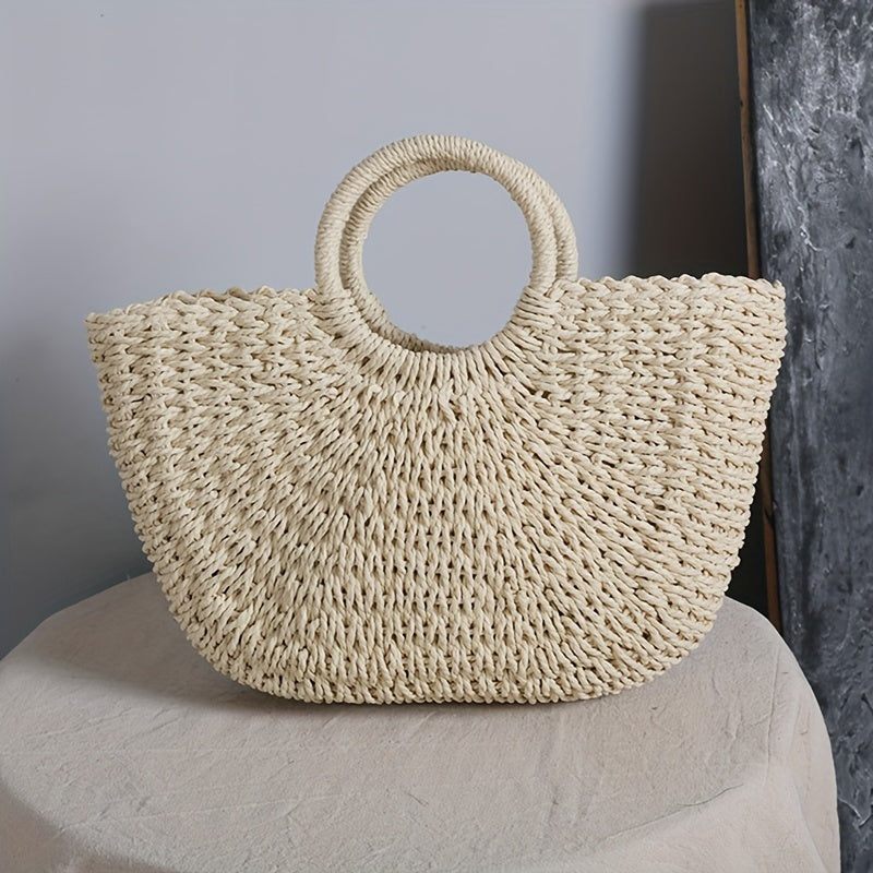Ottavia | Beuteltasche aus natürlichem geflochtenem Stroh in Beige