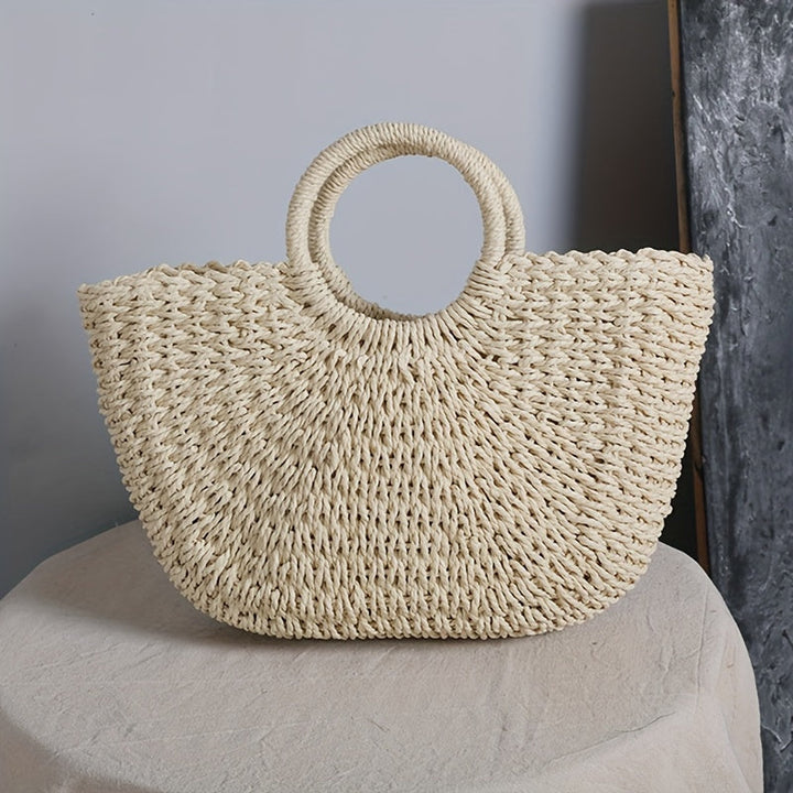 Ottavia | Beuteltasche aus natürlichem geflochtenem Stroh in Beige