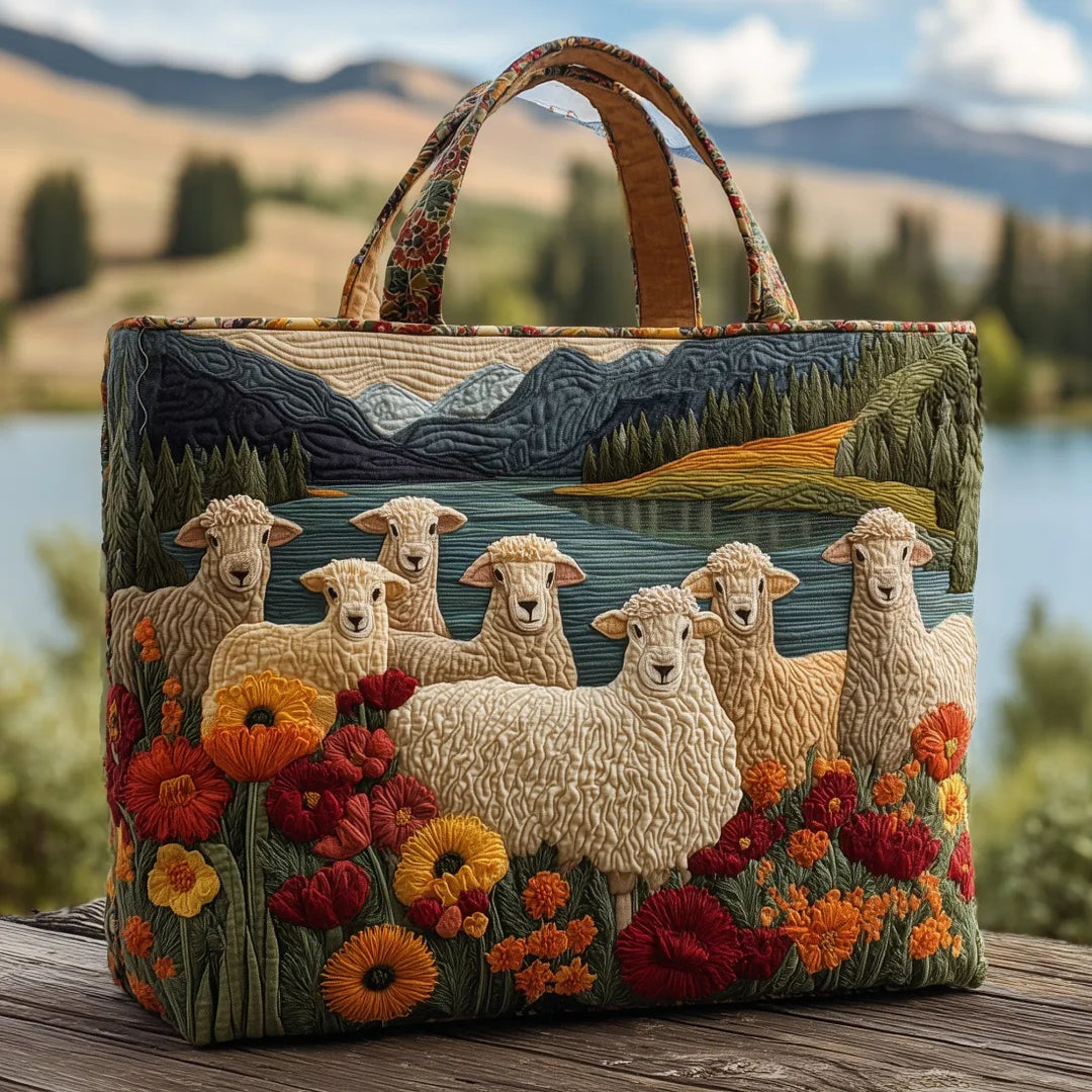 Handgefertigte Tasche - Schafe am Seeufer