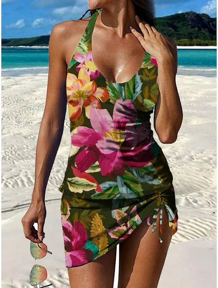 Fiesta – Grafische Blumen Tankini mit Shorts, flacher Bauch Effekt