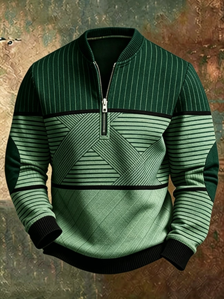 Viktor Herrenpullover mit halbem Reissverschluss in Grün