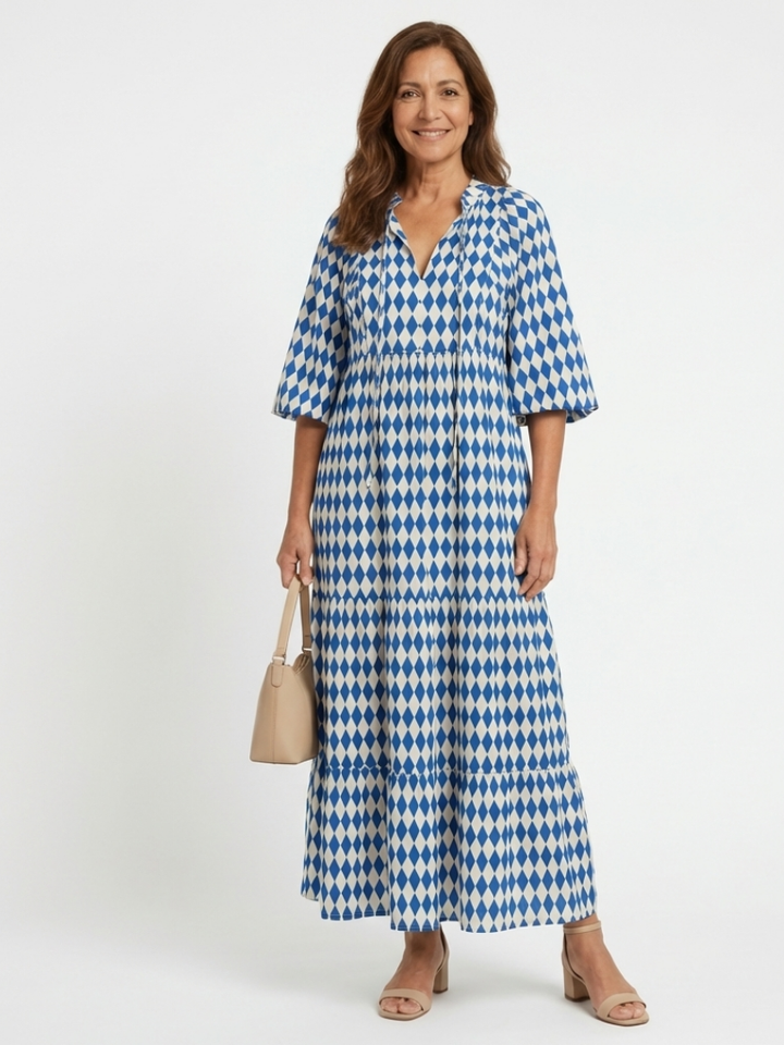 Elodie | Midikleid mit Rautendruck und Volants