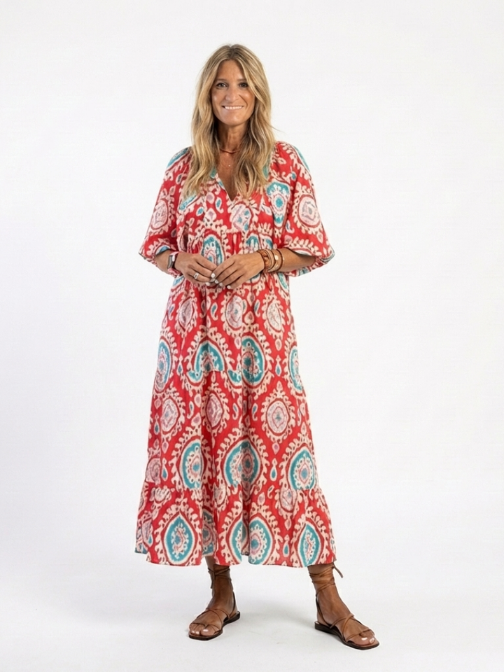 Zaria | Midikleid mit V-Ausschnitt, kurzen Ärmeln und Paisley-Druck