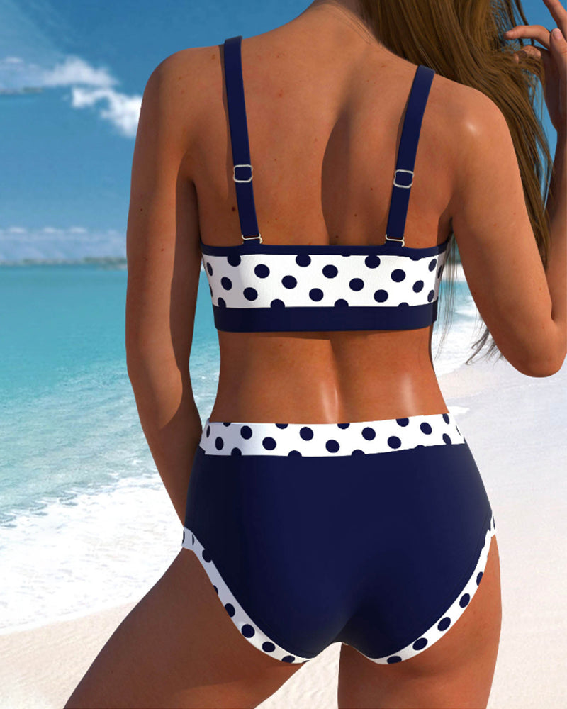 Liesbeth - Hochtaillierte Punkte-Bikini mit Patchwork-Design