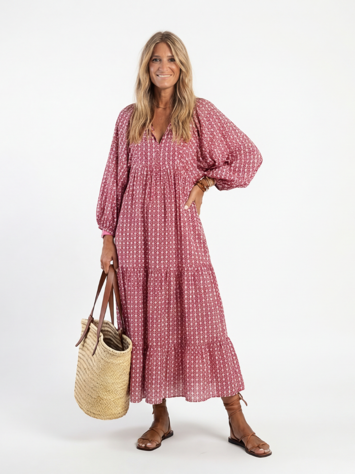Arlette | Midikleid mit langen Ärmeln und geometrischem Druck