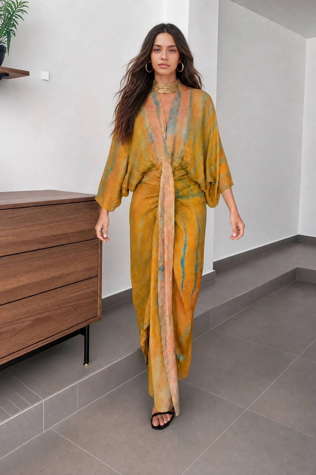 Kimono-Stil Bedruckter Morgenmantel