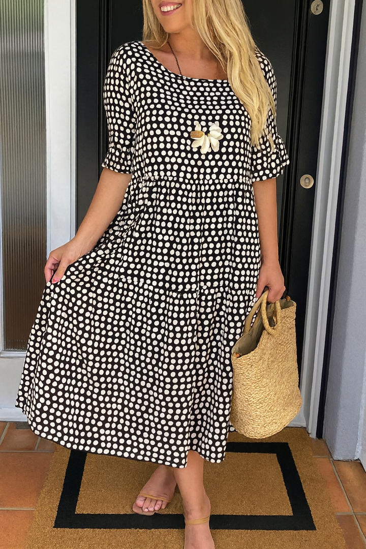 ELEGANTES MIDI-KLEID MIT KURZEN ÄRMELN FÜR FRAUEN