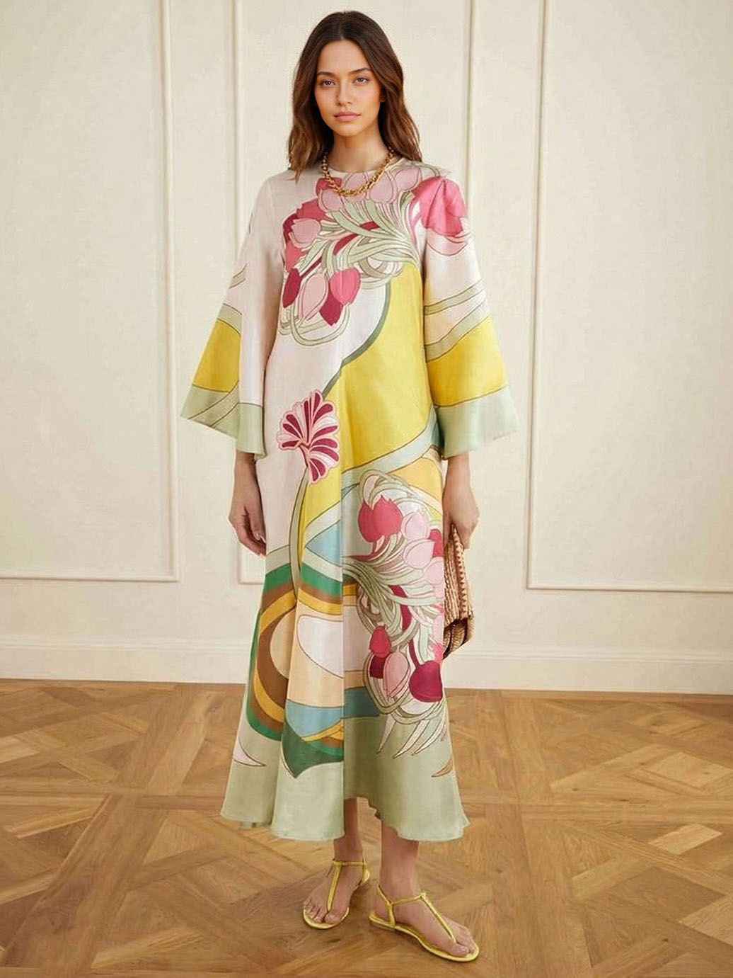 Maxi Kleid aus satinierter Blume