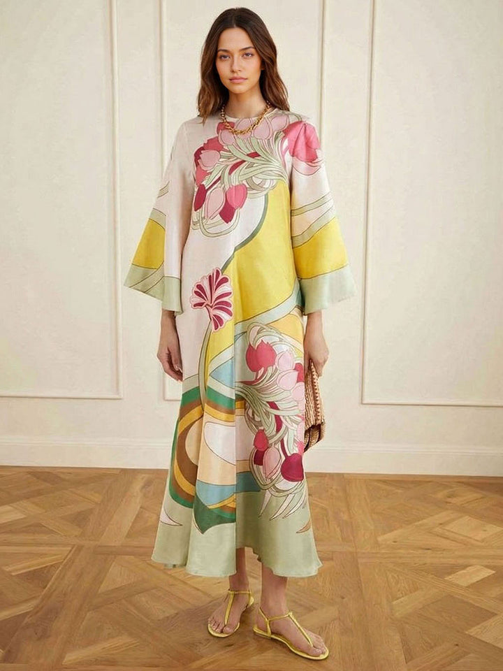 Maxi Kleid aus satinierter Blume