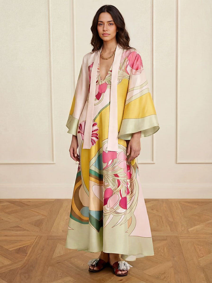 Maxi Kleid aus satinierter Blume