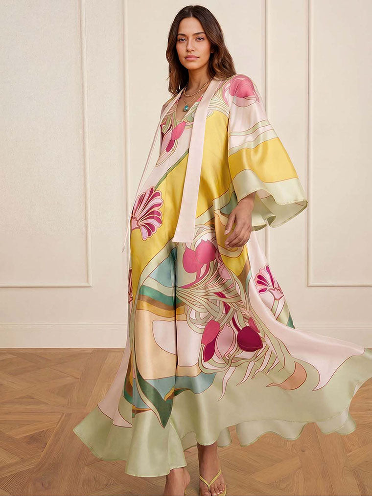 Maxi Kleid aus satinierter Blume