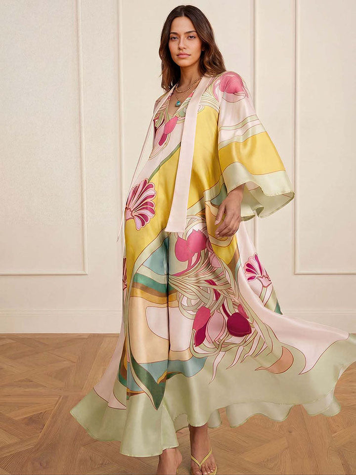 Maxi Kleid aus satinierter Blume