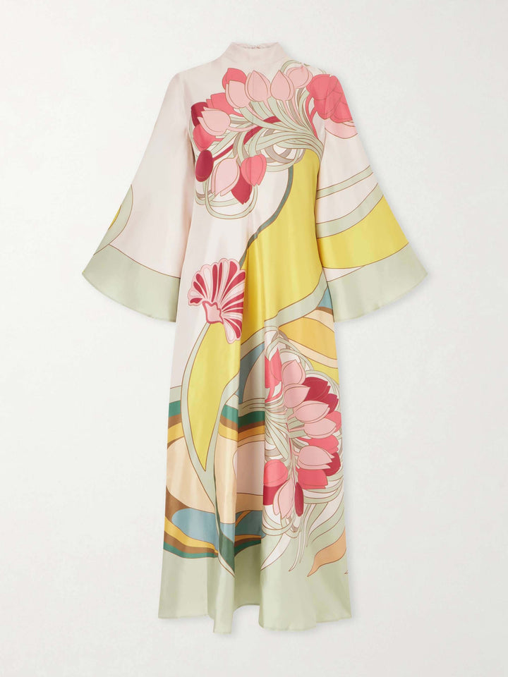 Maxi Kleid aus satinierter Blume