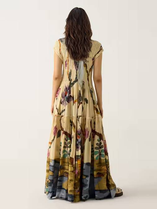 Maxi-Plissee-Kleid mit Print