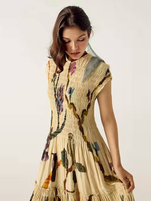 Maxi-Plissee-Kleid mit Print