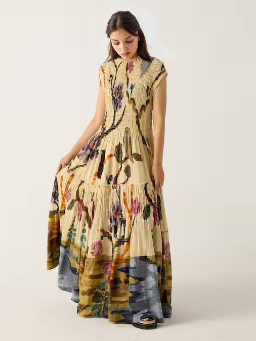 Maxi-Plissee-Kleid mit Print