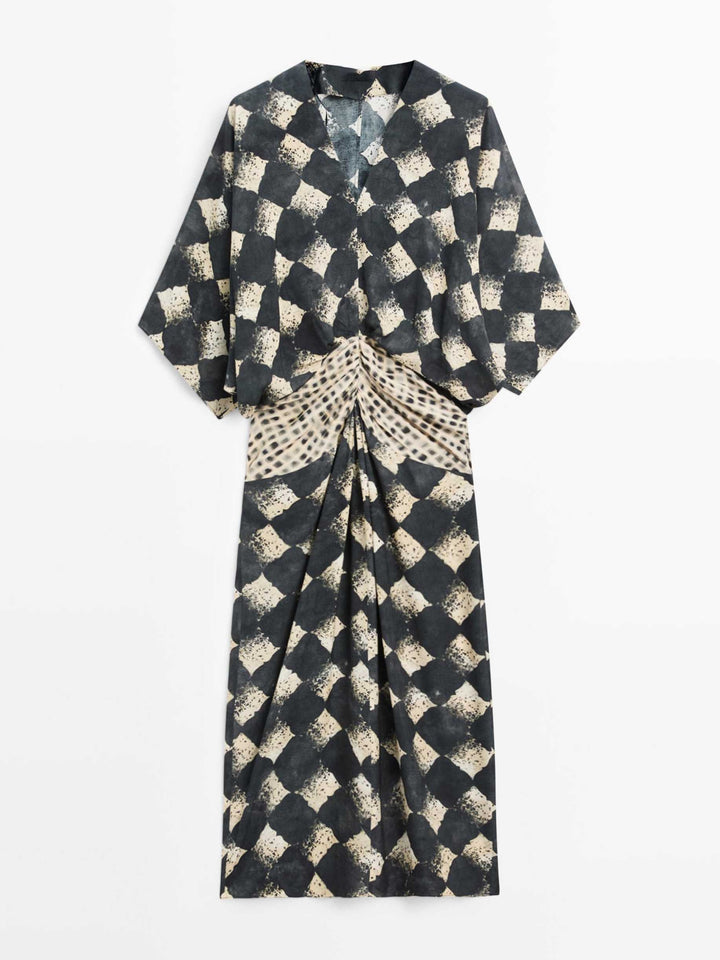 Maxi-Kimono mit abstraktem Muster