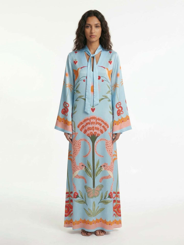 Maxikleid mit Druck in Azur