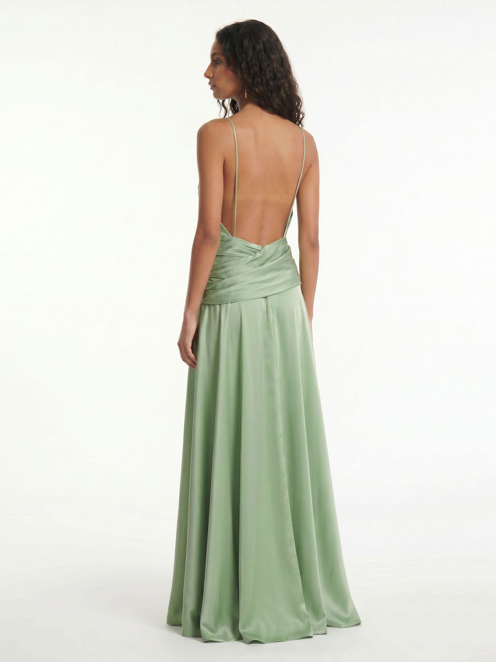 Sage Drape Halter Maxi Wickelrobe