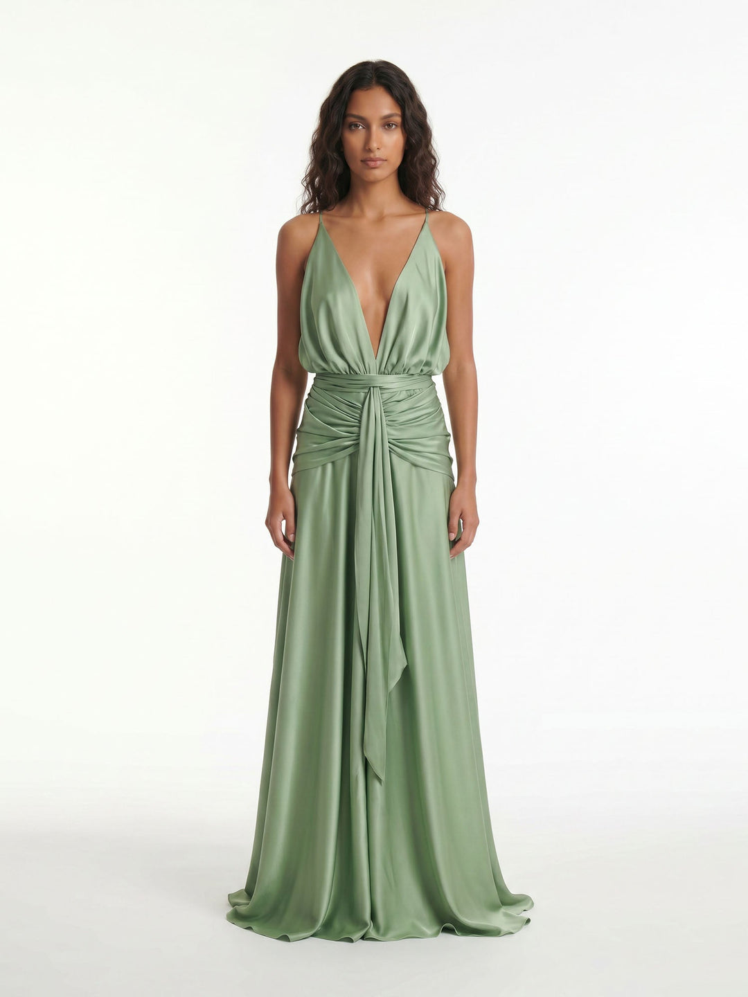Sage Drape Halter Maxi Wickelrobe