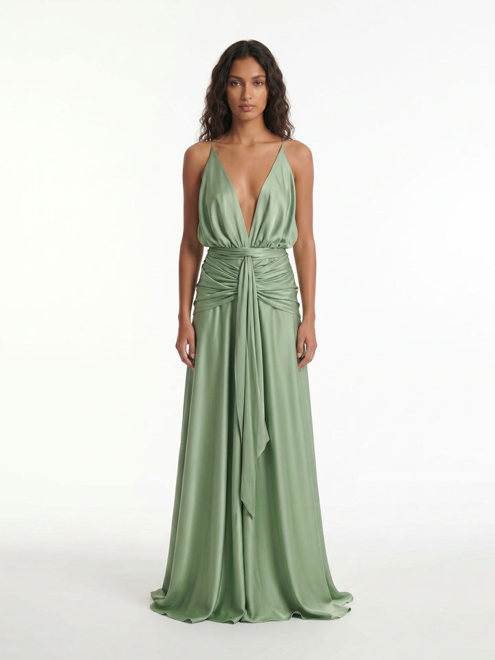 Sage Drape Halter Maxi Wickelrobe