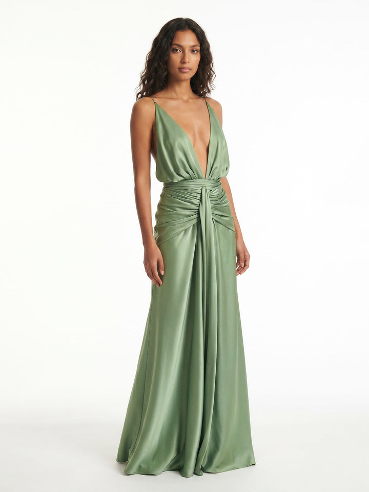 Sage Drape Halter Maxi Wickelrobe