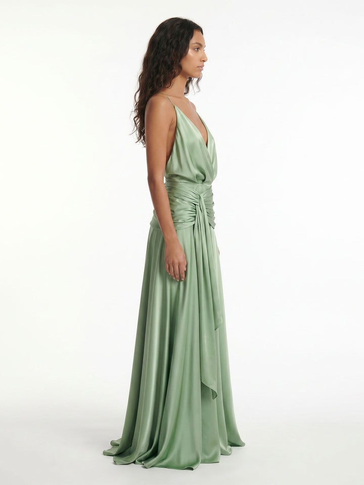 Sage Drape Halter Maxi Wickelrobe