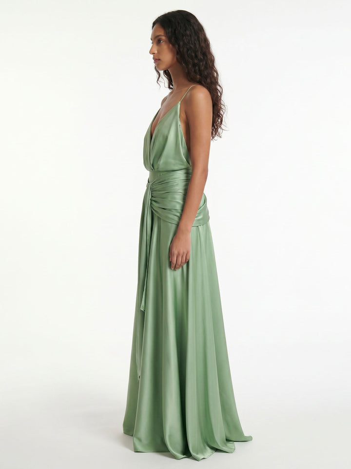 Sage Drape Halter Maxi Wickelrobe
