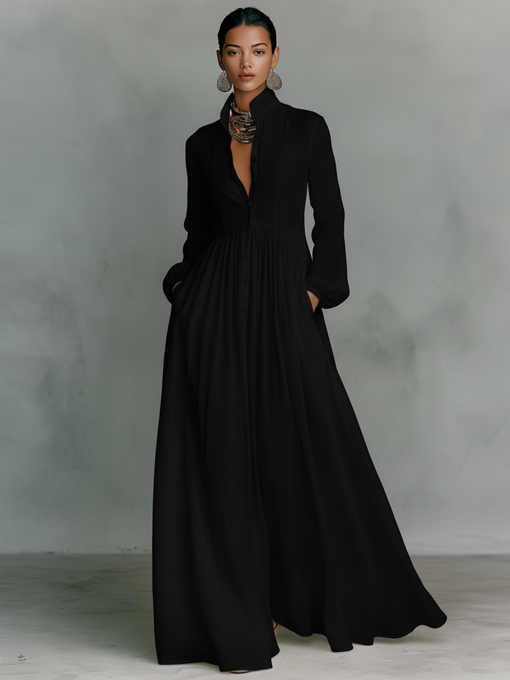 GLORIA™ - LEINEN PATCHWORK-MAXIKLEID