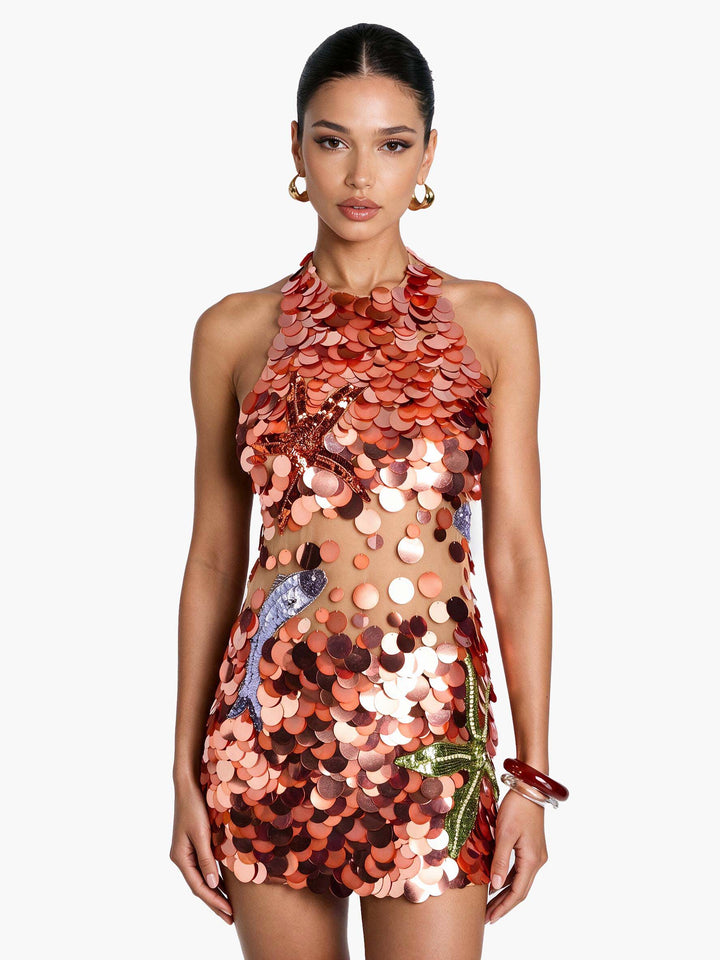 Mini-Rückenfreies Kleid mit Pailletten