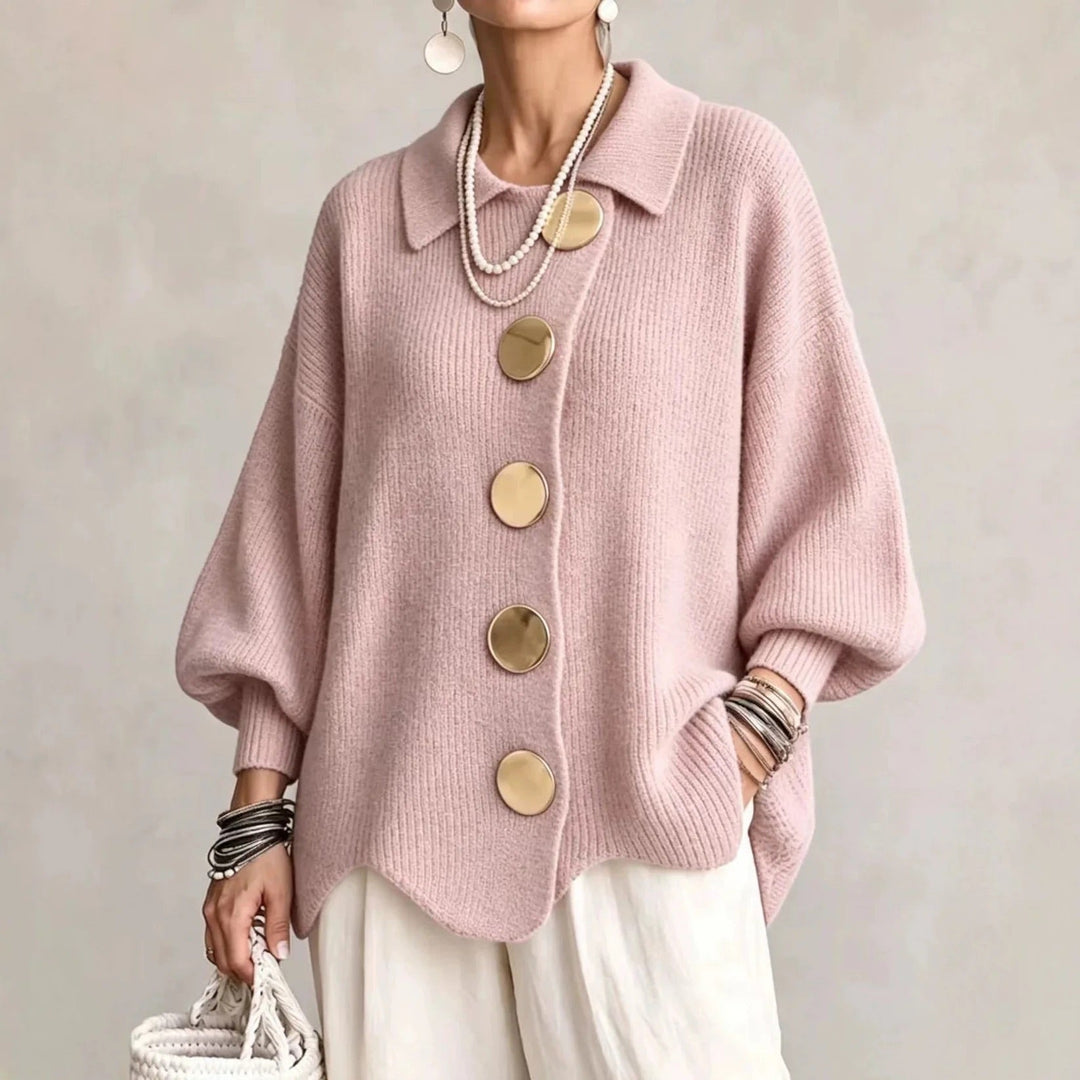 Svea | Oversize-Strickjacke mit goldfarbenen Knöpfen