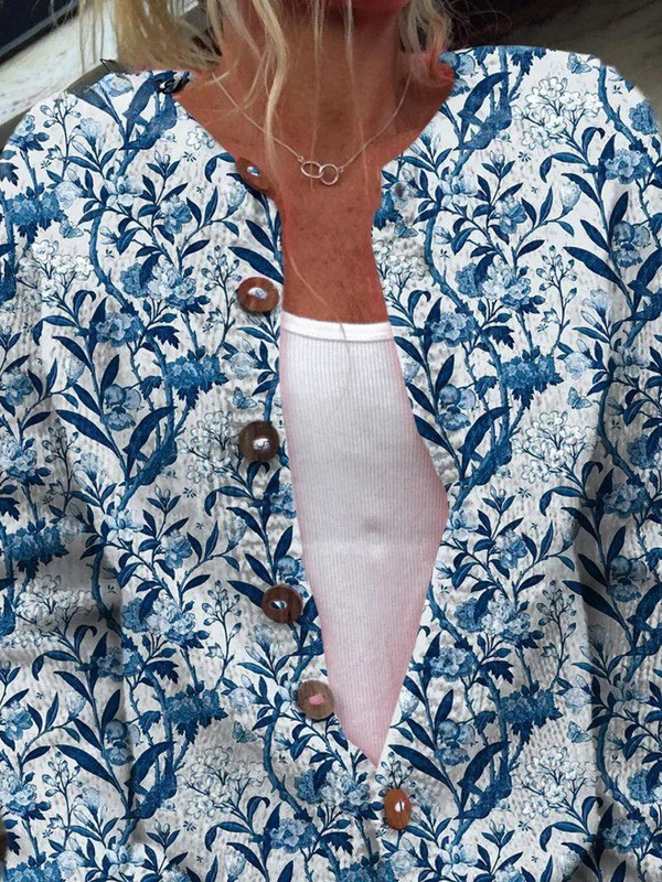 Cardigan Toile Bleue Fleurie Margot