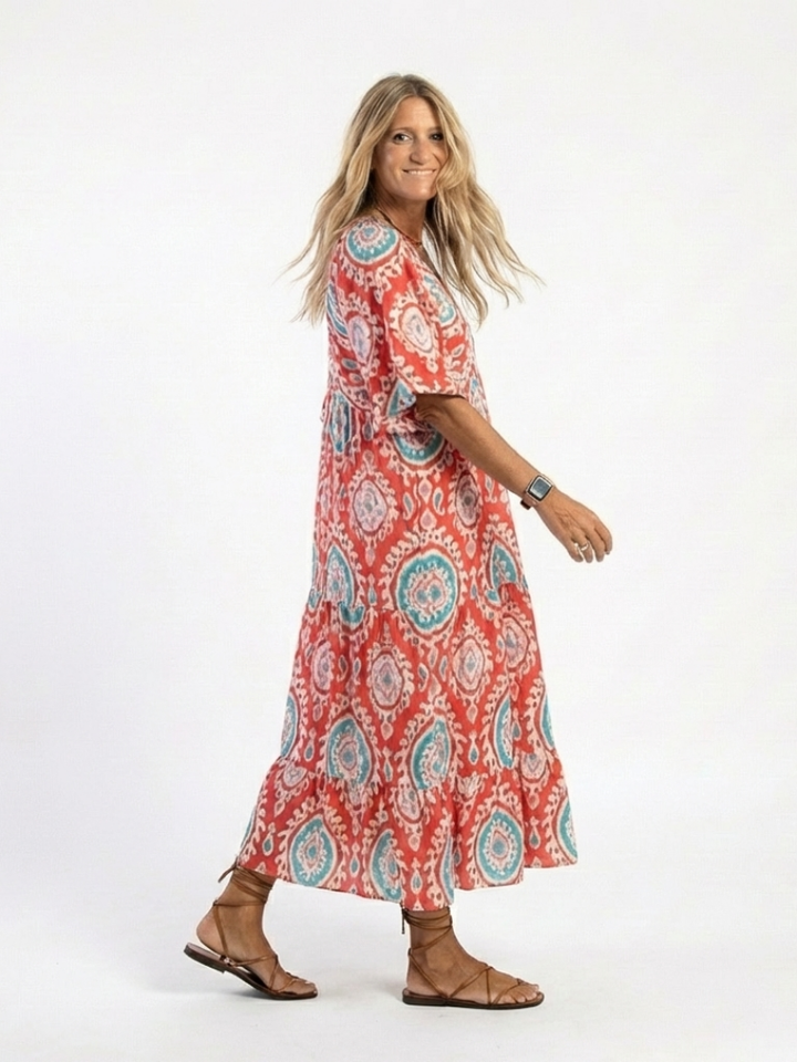 Zaria | Midikleid mit V-Ausschnitt, kurzen Ärmeln und Paisley-Druck