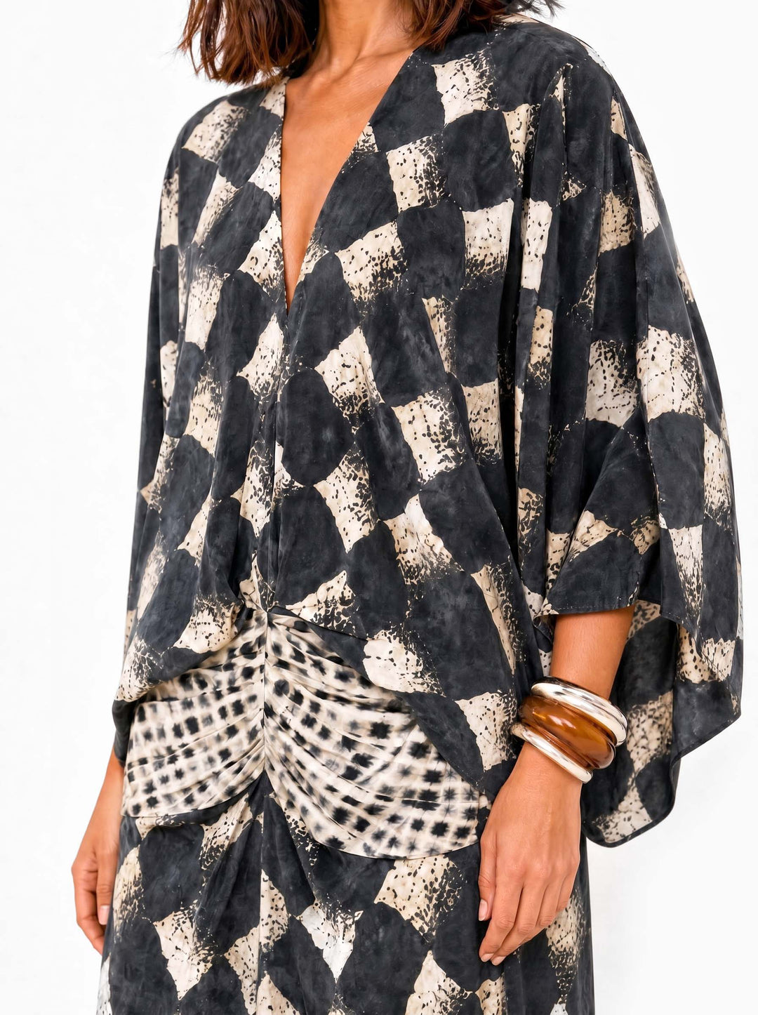Maxi-Kimono mit abstraktem Muster