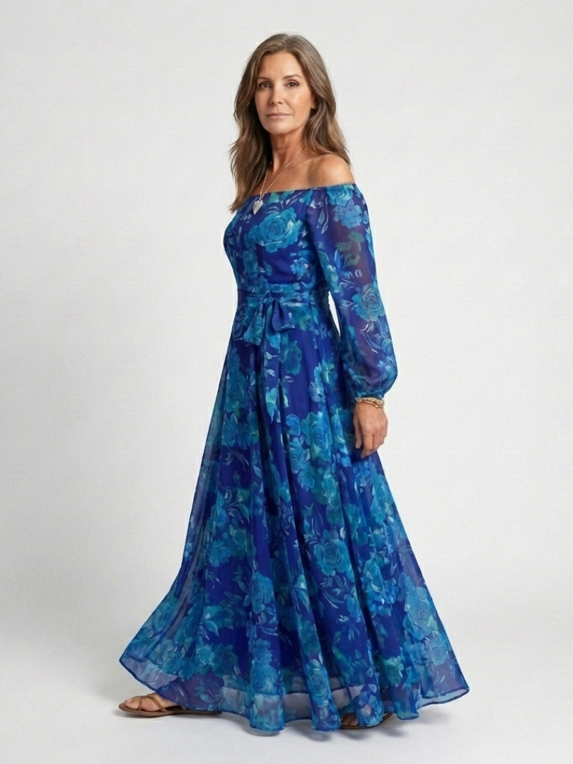 Aspen | Schulterfreies Maxikleid mit Blumendruck