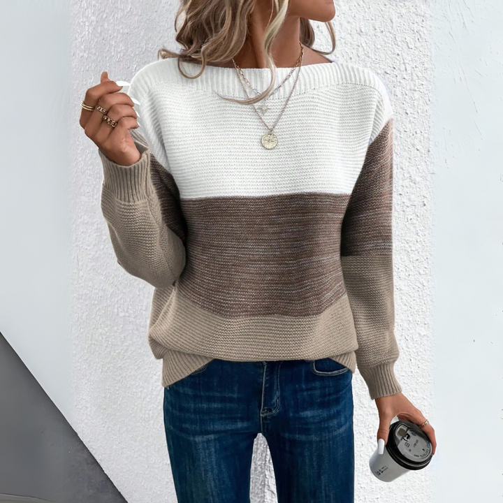 Clara | Eleganter dreifarbiger Patchwork-Pullover