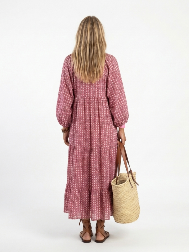 Arlette | Midikleid mit langen Ärmeln und geometrischem Druck
