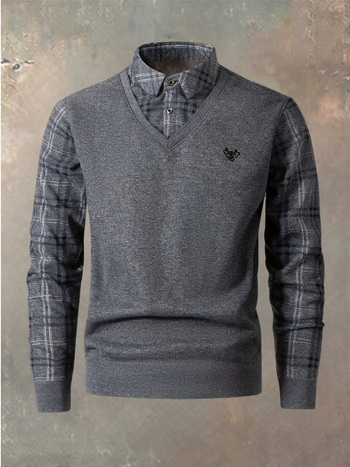 Ruben 2-in-1-Herrenpullover mit Hemdkragen in Grau